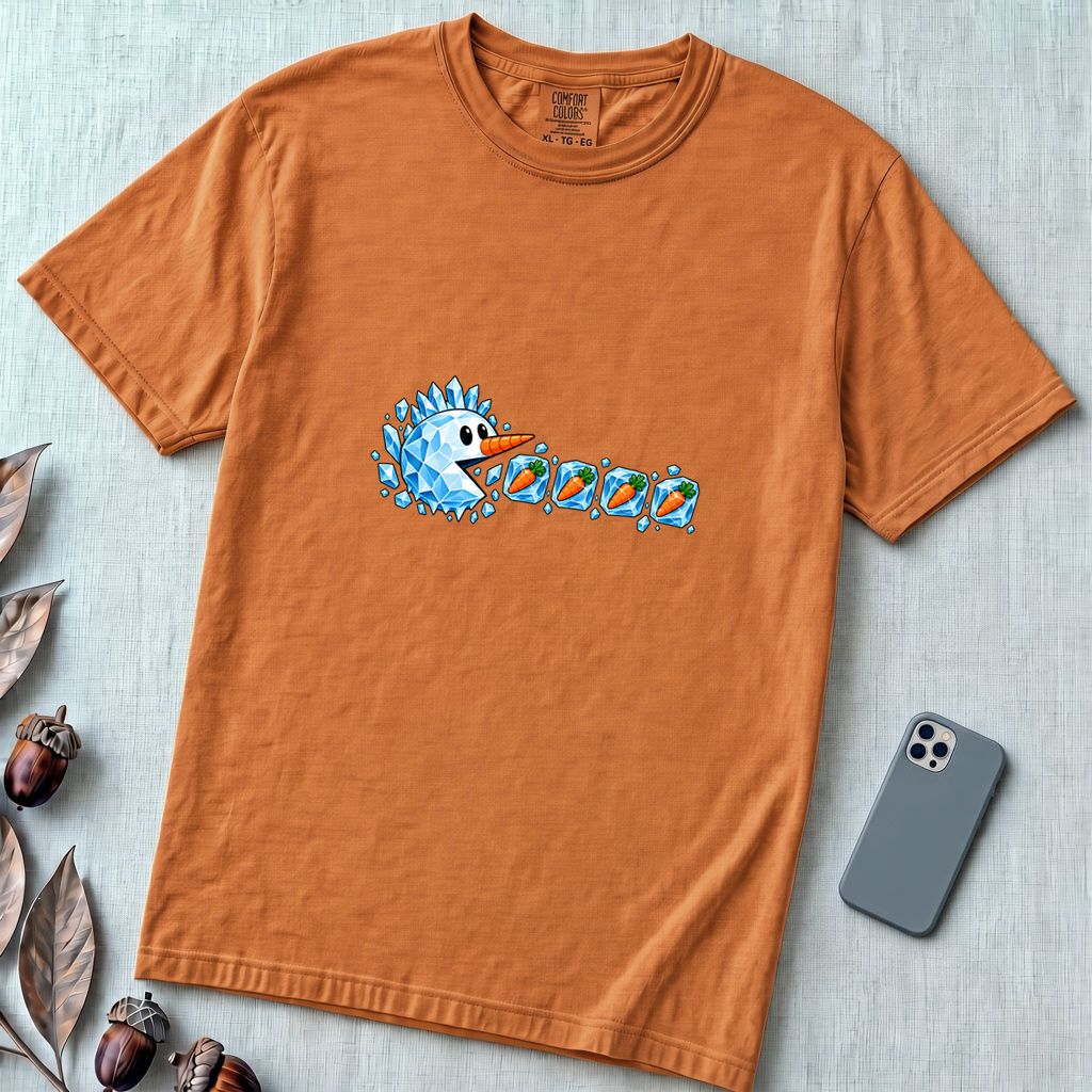 Frozen Snowman Chomp Christmas T-Shirt - Yam unfolded t-shirt mockup