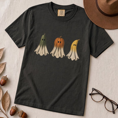 Fruit Ghosts Halloween T-Shirt, Funny Foodie Halloween - Black unfolded t-shirt mockup