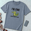 Funny Crocodile "I'm Fine Everything is Fine" T-Shirt, Burnout Humor Shirt - Blue Jean unfolded t-shirt mockup