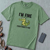 Funny Crocodile "I'm Fine Everything is Fine" T-Shirt, Burnout Humor Shirt - Light Green unfolded t-shirt mockup