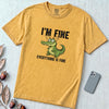 Funny Crocodile "I'm Fine Everything is Fine" T-Shirt, Burnout Humor Shirt - Mustard unfolded t-shirt mockup