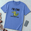 Funny Crocodile "I'm Fine Everything is Fine" T-Shirt, Burnout Humor Shirt - Mystic Blue unfolded t-shirt mockup