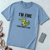 Funny Crocodile "I'm Fine Everything is Fine" T-Shirt, Burnout Humor Shirt - Washed Denim unfolded t-shirt mockup