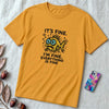 Funny Fish “It’s Fine” Mental Health Humor Sarcastic Panic Meme Tee - Mustard unfolded t-shirt mockup