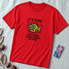 Funny Fish “It’s Fine” Mental Health Humor Sarcastic Panic Meme Tee - Red unfolded t-shirt mockup