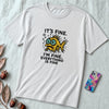 Funny Fish “It’s Fine” Mental Health Humor Sarcastic Panic Meme Tee - Silver unfolded t-shirt mockup