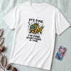 Funny Fish “It’s Fine” Mental Health Humor Sarcastic Panic Meme Tee - Solid White Blend unfolded t-shirt mockup