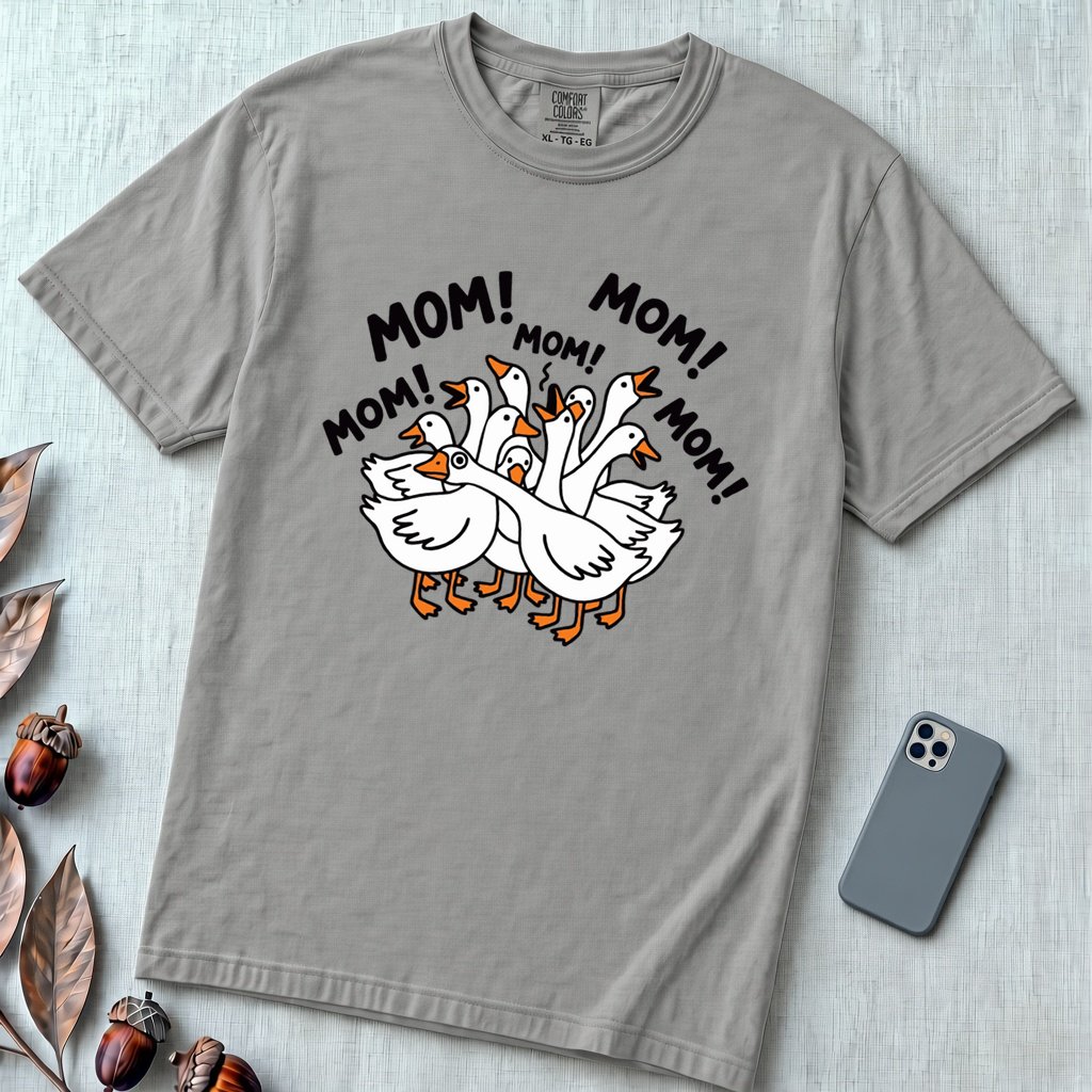 Funny Goose Mothers Day T-Shirt - Grey unfolded t-shirt mockup