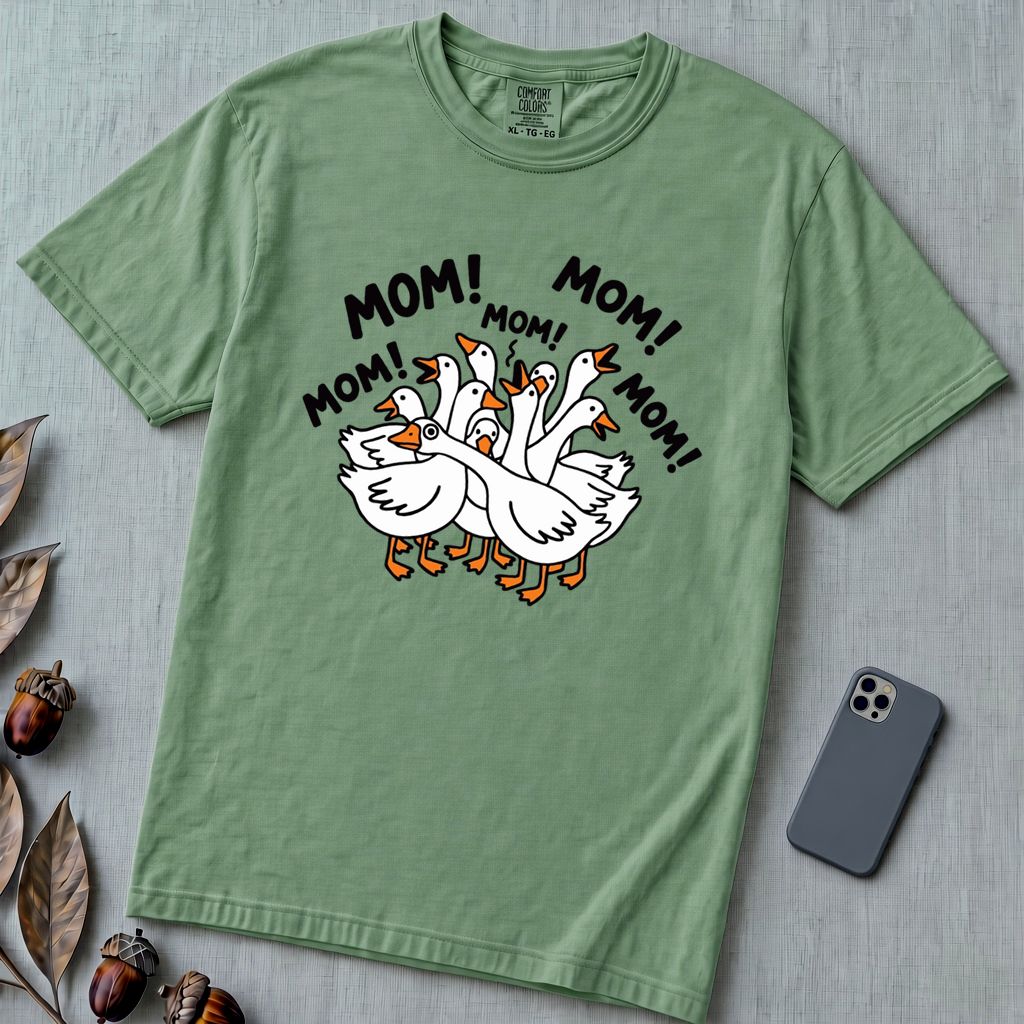 Funny Goose Mothers Day T-Shirt - Light Green unfolded t-shirt mockup