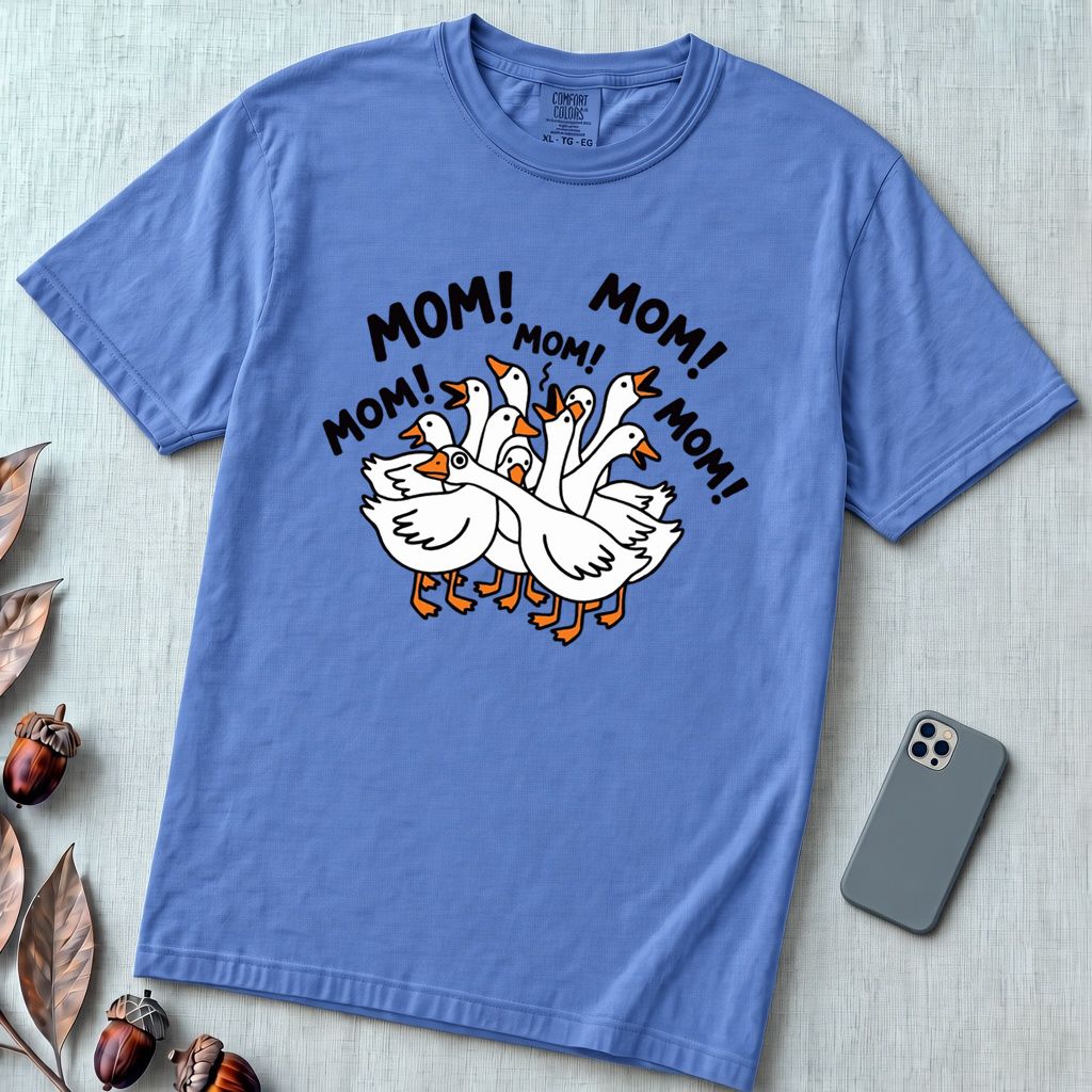 Funny Goose Mothers Day T-Shirt - Mystic Blue unfolded t-shirt mockup