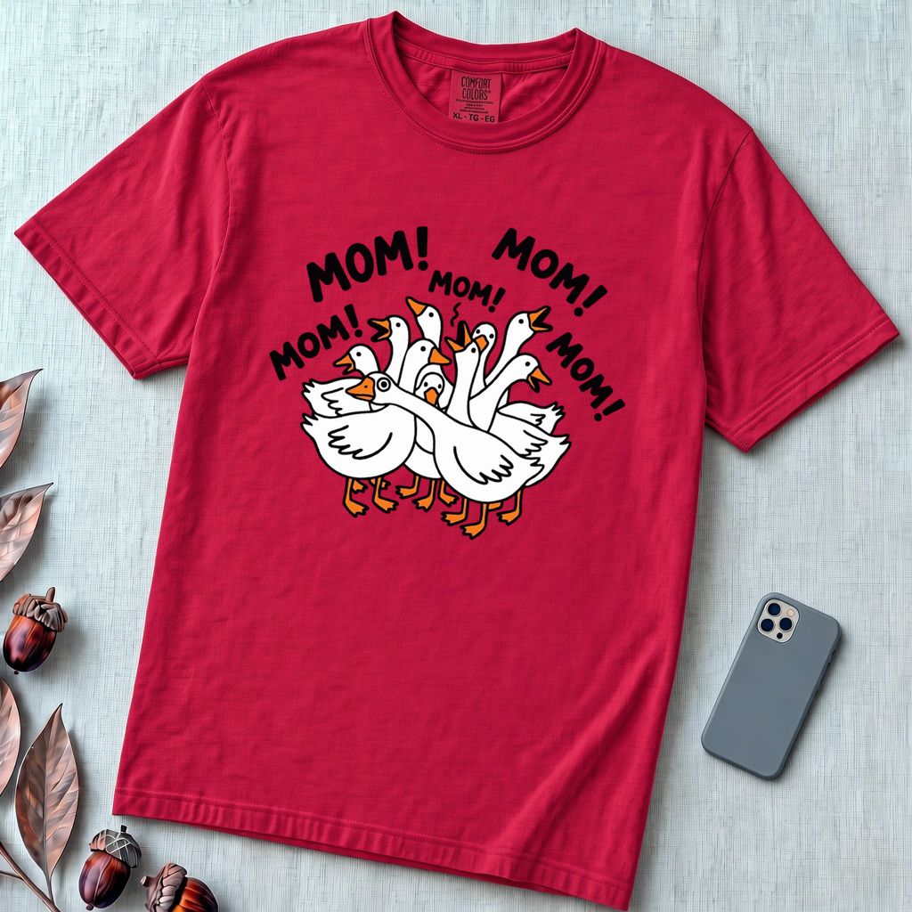 Funny Goose Mothers Day T-Shirt - Red unfolded t-shirt mockup