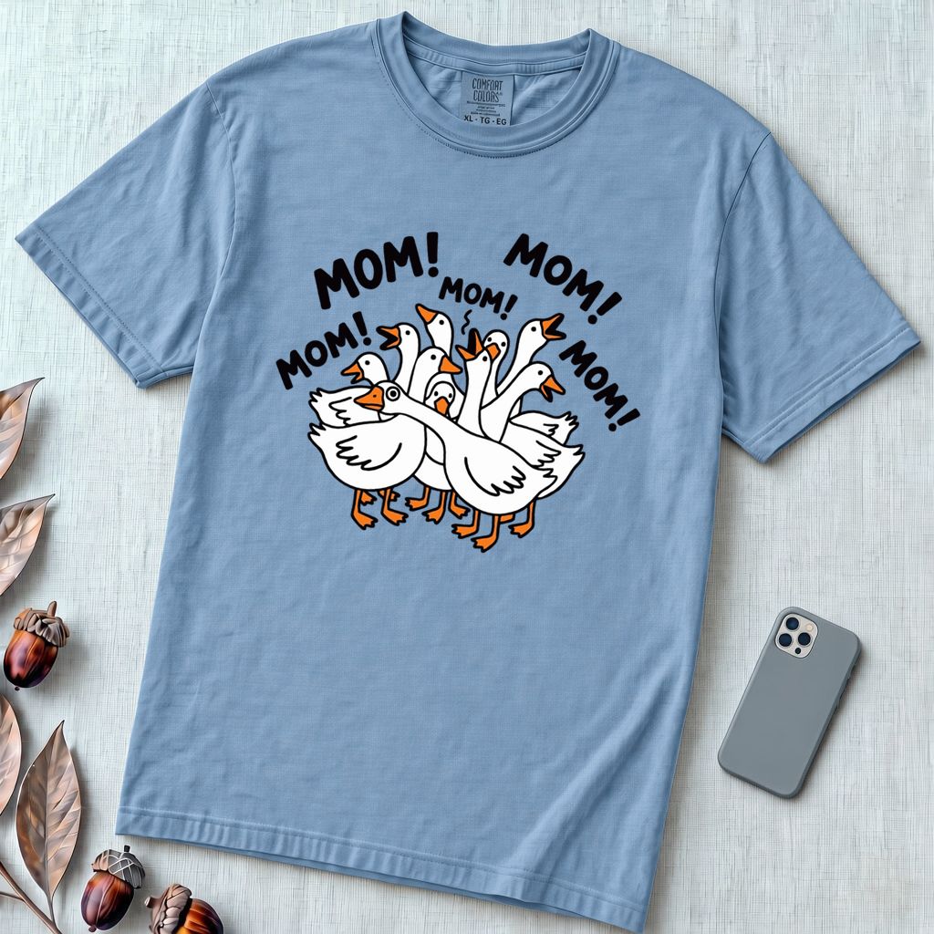 Funny Goose Mothers Day T-Shirt - Washed Denim unfolded t-shirt mockup