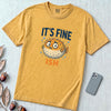 Funny Pufferfish T-Shirt | It’s Fine-ish Burnout Tee - Mustard unfolded t-shirt mockup