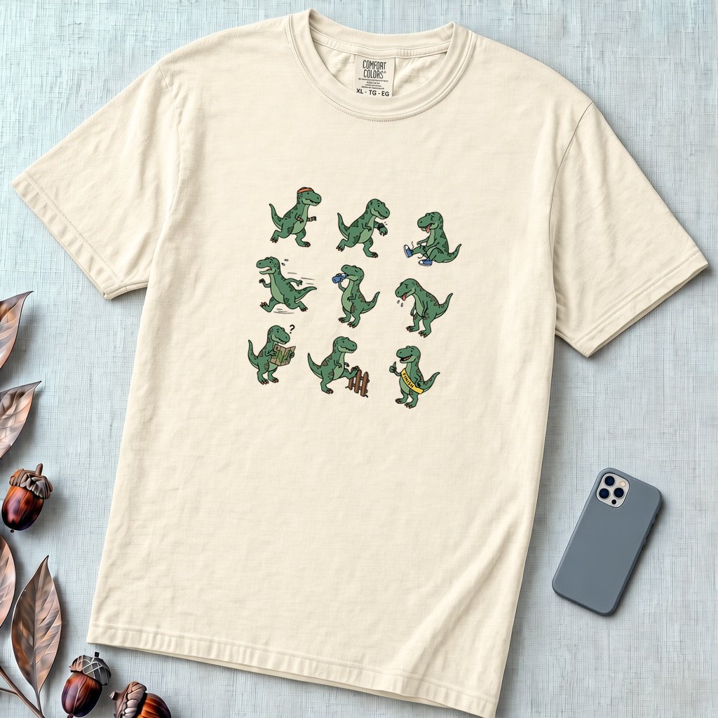 Funny Running Dinosaur T-Shirt - T Rex Dino Run - Ivory unfolded t-shirt mockup