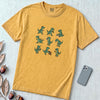 Funny Running Dinosaur T-Shirt - T Rex Dino Run - Mustard unfolded t-shirt mockup