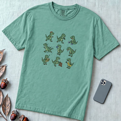 Funny Running Dinosaur T-Shirt - T Rex Dino Run - Seafoam unfolded t-shirt mockup