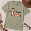 Funny Salmon-Salmoff Pun T-Shirt, Exhausted Fish Humor - Bay unfolded t-shirt mockup