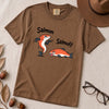 Funny Salmon-Salmoff Pun T-Shirt, Exhausted Fish Humor - Espresso unfolded t-shirt mockup