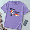 Funny Salmon-Salmoff Pun T-Shirt, Exhausted Fish Humor - Violet unfolded t-shirt mockup