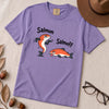 Funny Salmon-Salmoff Pun T-Shirt, Exhausted Fish Humor - Violet unfolded t-shirt mockup