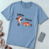 Funny Salmon-Salmoff Pun T-Shirt, Exhausted Fish Humor - Washed Denim unfolded t-shirt mockup