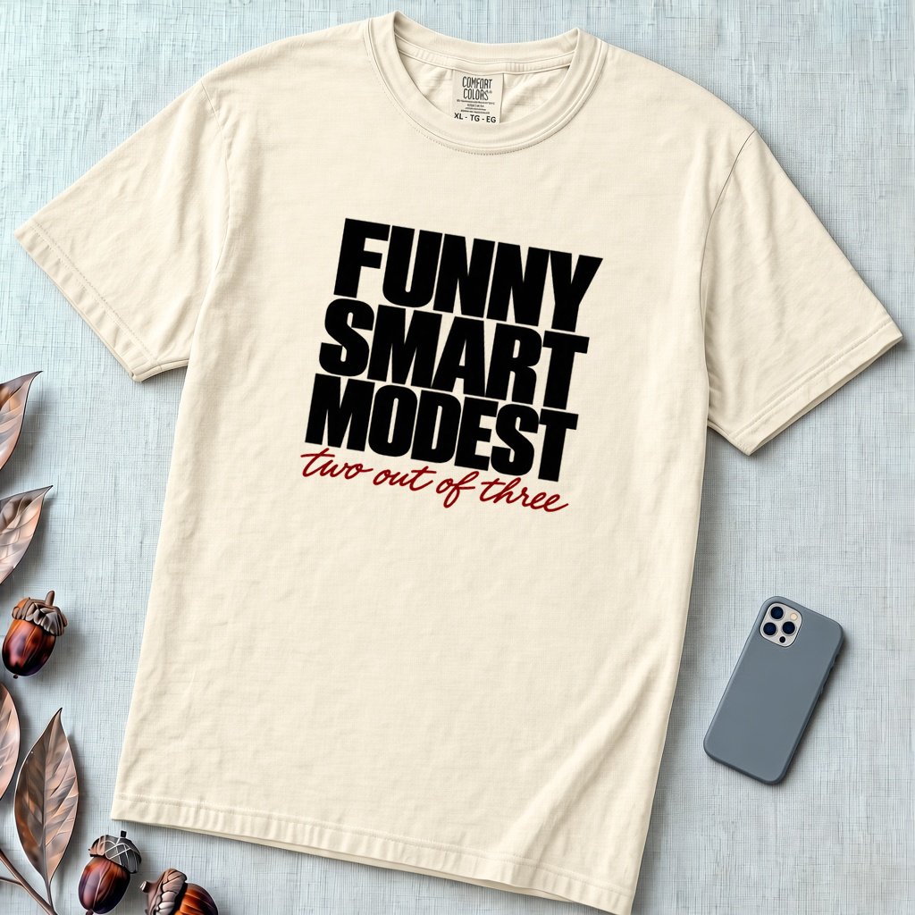 Funny Smart Modest, Two Out Of Three T-Shirt - Ivory unfolded t-shirt mockup