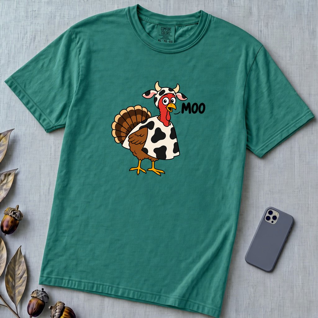 Funny Thanksgiving Turkey T-Shirt - Emerald unfolded t-shirt mockup