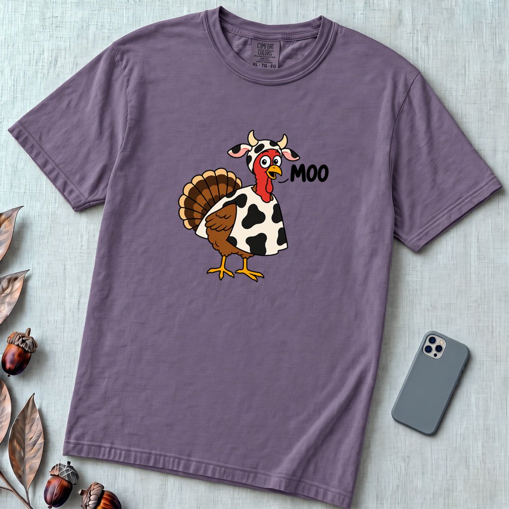 Funny Thanksgiving Turkey T-Shirt - Grape unfolded t-shirt mockup