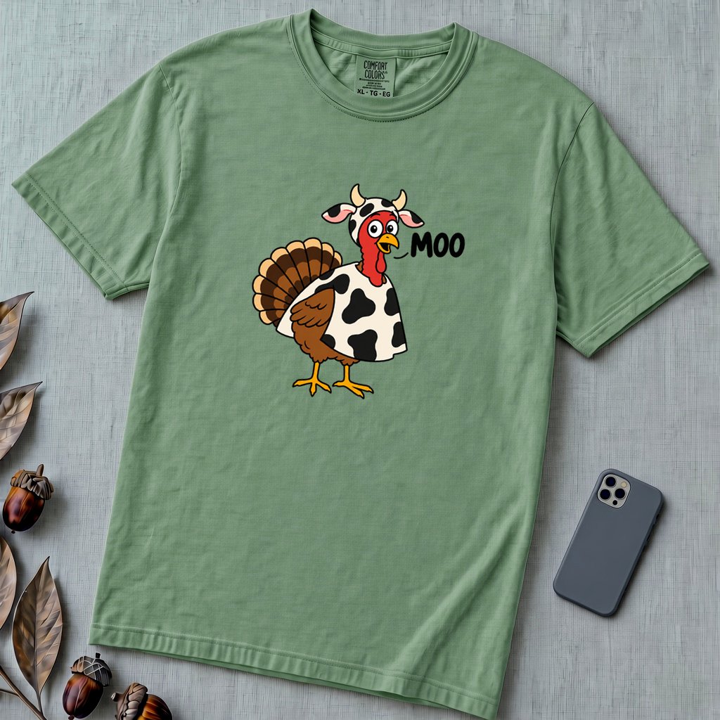 Funny Thanksgiving Turkey T-Shirt - Light Green unfolded t-shirt mockup