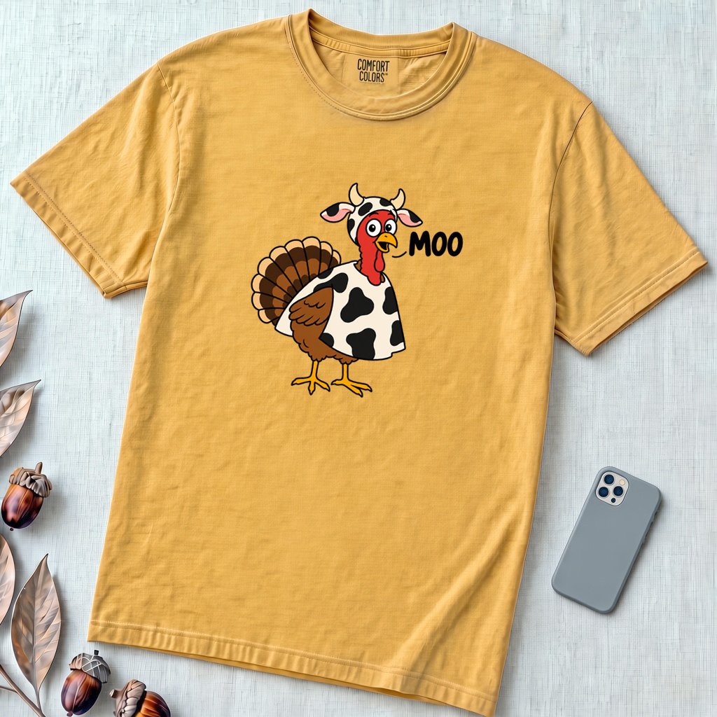 Funny Thanksgiving Turkey T-Shirt - Mustard unfolded t-shirt mockup