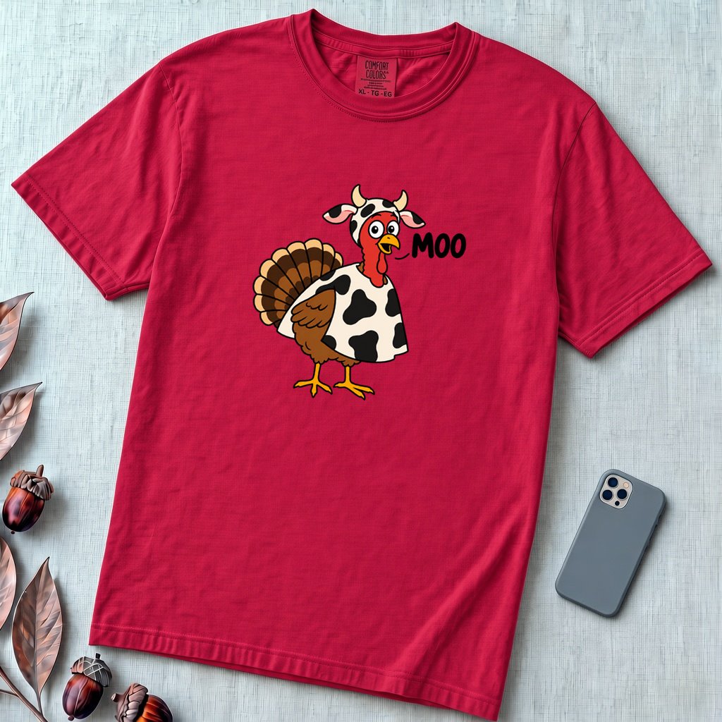 Funny Thanksgiving Turkey T-Shirt - Red unfolded t-shirt mockup