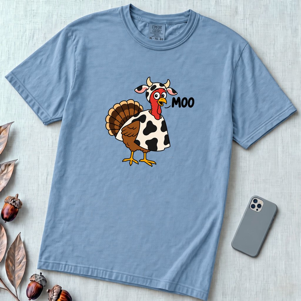 Funny Thanksgiving Turkey T-Shirt - Washed Denim unfolded t-shirt mockup