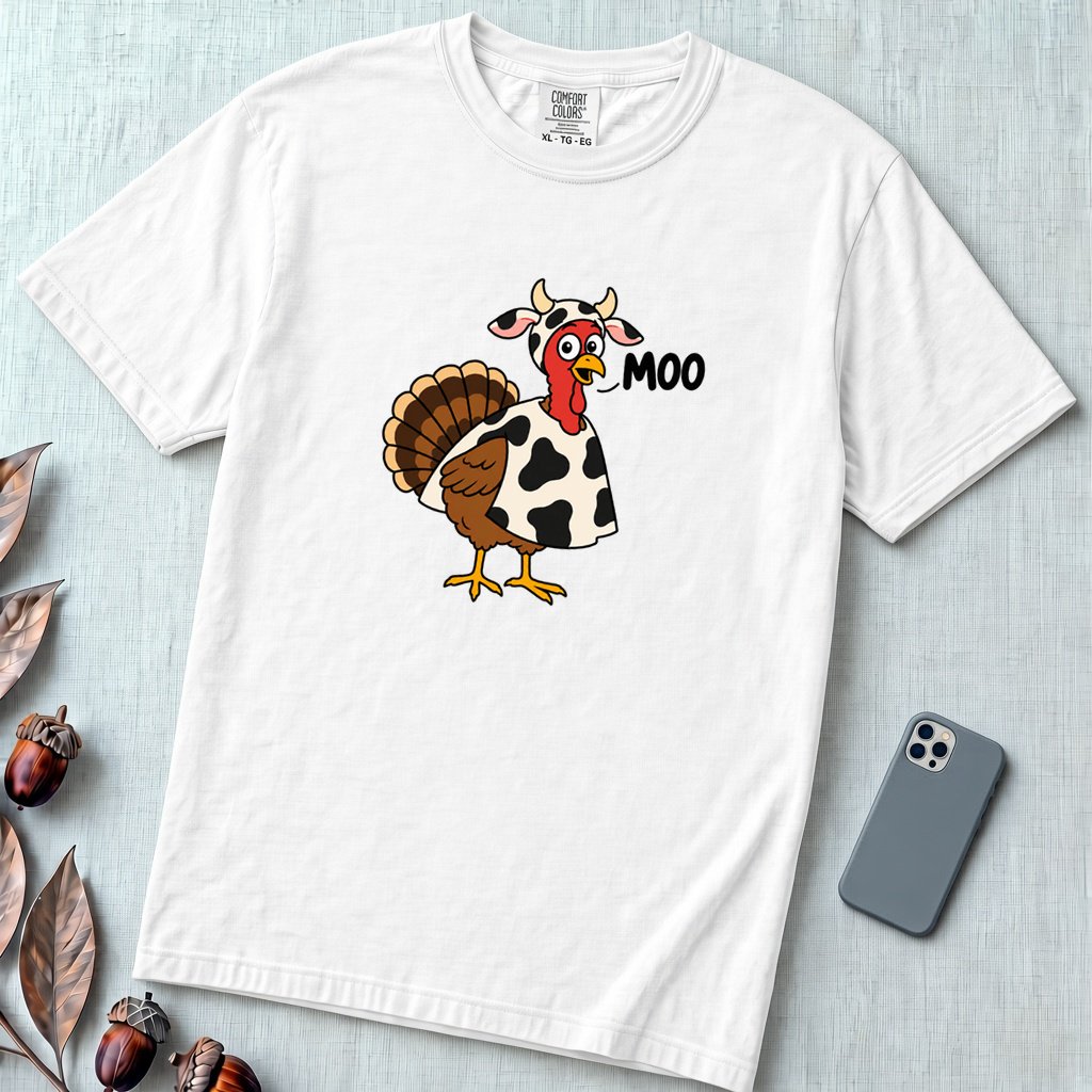 Funny Thanksgiving Turkey T-Shirt - White unfolded t-shirt mockup