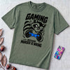 Gaming Because Murder Is Wrong Raccoon T-Shirt - Blue Spruce unfolded t-shirt mockup