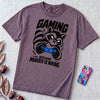 Gaming Because Murder Is Wrong Raccoon T-Shirt - Grape unfolded t-shirt mockup