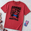 Gaming Because Murder Is Wrong Raccoon T-Shirt - Red unfolded t-shirt mockup