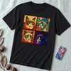Grumpy Cat Meme T-Shirt - Iconic Angry Cat Graphic Tee - Pixel, Cubism & Neon Styles - Funny Unisex Gift for Cat Lovers - Black unfolded t-shirt mockup