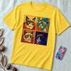 Grumpy Cat Meme T-Shirt - Iconic Angry Cat Graphic Tee - Pixel, Cubism & Neon Styles - Funny Unisex Gift for Cat Lovers - Yellow unfolded t-shirt mockup