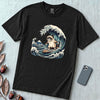 Grumpy Cat Surfing Hokusai’s Great Wave Funny Meme T-Shirt - Black unfolded t-shirt mockup