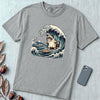 Grumpy Cat Surfing Hokusai’s Great Wave Funny Meme T-Shirt - Granite unfolded t-shirt mockup