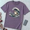 Grumpy Cat Surfing Hokusai’s Great Wave Funny Meme T-Shirt - Grape unfolded t-shirt mockup