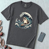 Grumpy Cat Surfing Hokusai’s Great Wave Funny Meme T-Shirt - Graphite unfolded t-shirt mockup