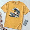Grumpy Cat Surfing Hokusai’s Great Wave Funny Meme T-Shirt - Mustard unfolded t-shirt mockup
