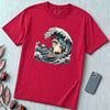Grumpy Cat Surfing Hokusai’s Great Wave Funny Meme T-Shirt - Red unfolded t-shirt mockup