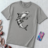 Guitar Playing Shark T-shirt, Band Shirt - Grey unfolded t-shirt mockup