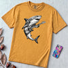 Guitar Playing Shark T-shirt, Band Shirt - Mustard unfolded t-shirt mockup