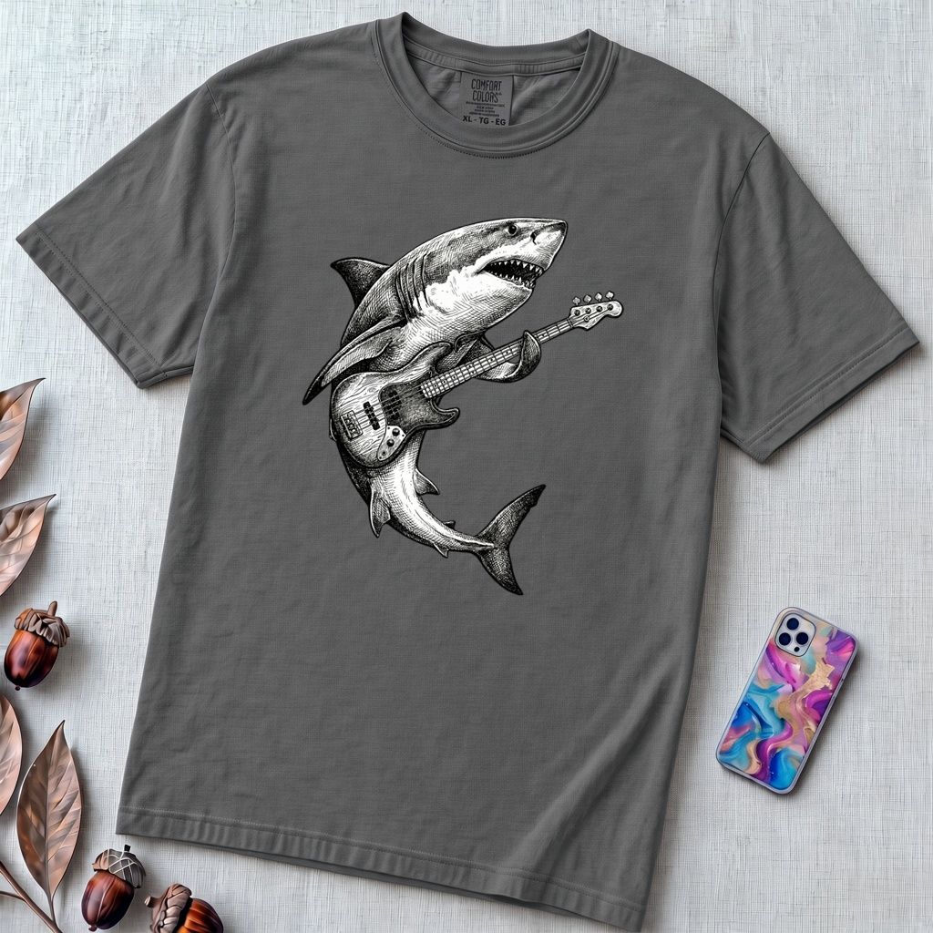 Guitar Playing Shark T-shirt, Band Shirt - Pepper unfolded t-shirt mockup