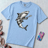 Guitar Playing Shark T-shirt, Band Shirt - Washed Denim unfolded t-shirt mockup