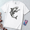 Guitar Playing Shark T-shirt, Band Shirt - White unfolded t-shirt mockup