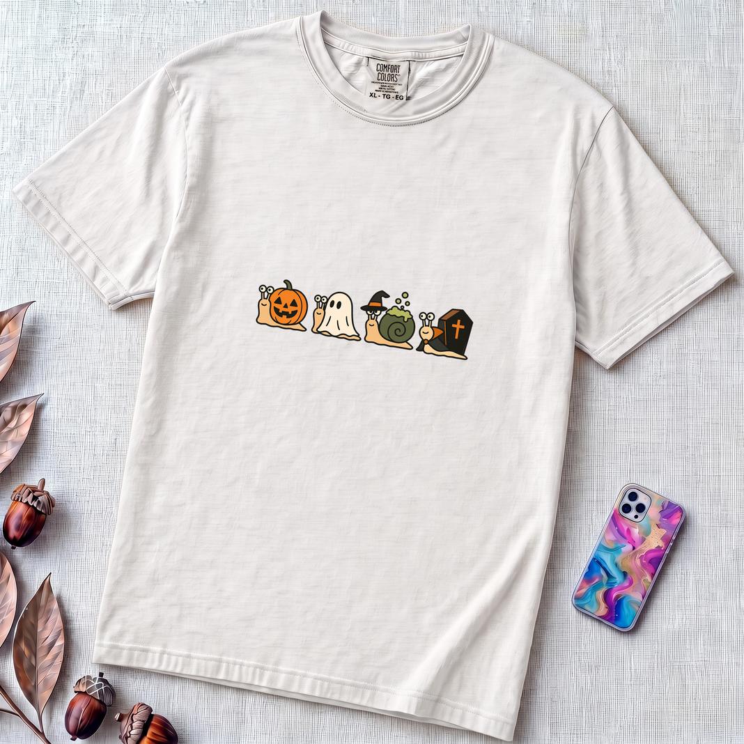 Halloween Snail Squad T-Shirt - White unfolded t-shirt mockup